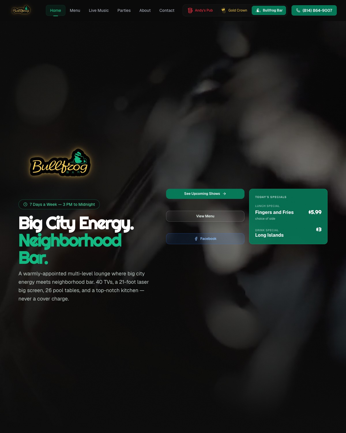 Bullfrog Bar — live music, full bar